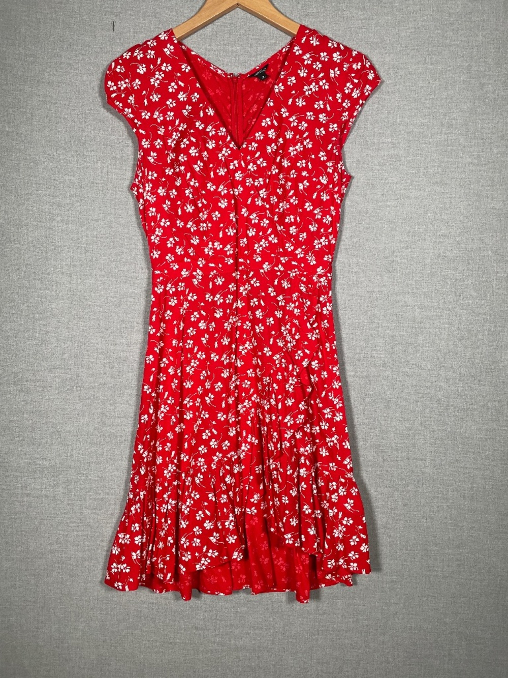 J. Crew Mercantile Red Floral Faux Wrap Mini Dress Ruffle Cap Sleeve V-Neck Sz 0